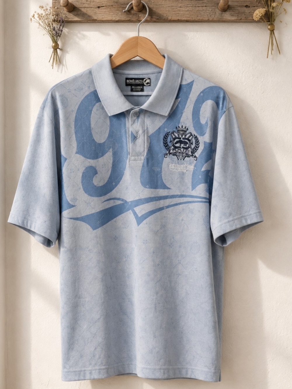 Ecko Unlimited Light Blue Graphic Polo Shirt Size 2XL